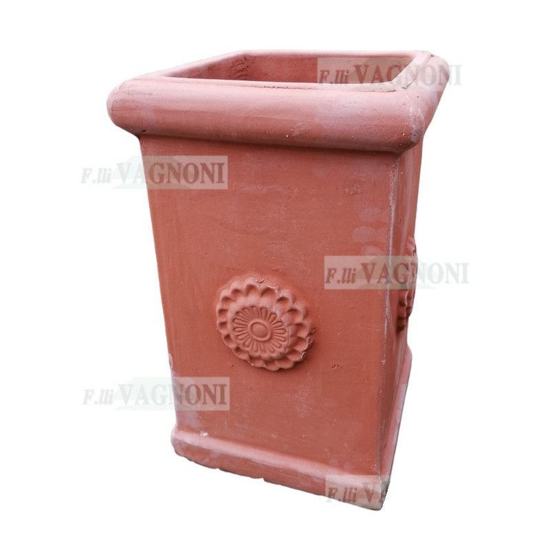 VASO QUADRATO ALTO PILONE ROSONE IN TERRACOTTA CM. 30X30X48